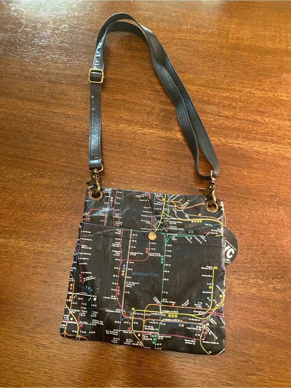 New York City NYC Subway Line Manhattan Map Crossbody shoulder women Black Bag